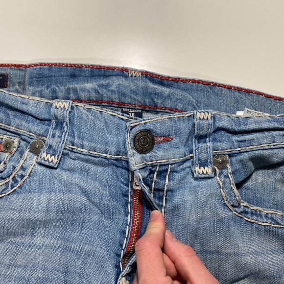 True Religion Ricky w/ Flaps Red Stitch Relaxed Straight Leg Jeans mens 38x32 - Picture 5 of 15